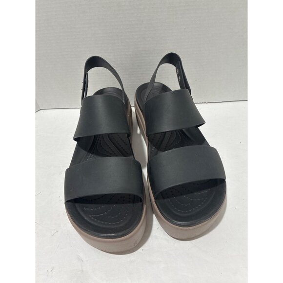 Crocs Womens Brooklyn Wedge Sandals Size 8 Black Slingback Platform Comfort - Picture 2 of 8